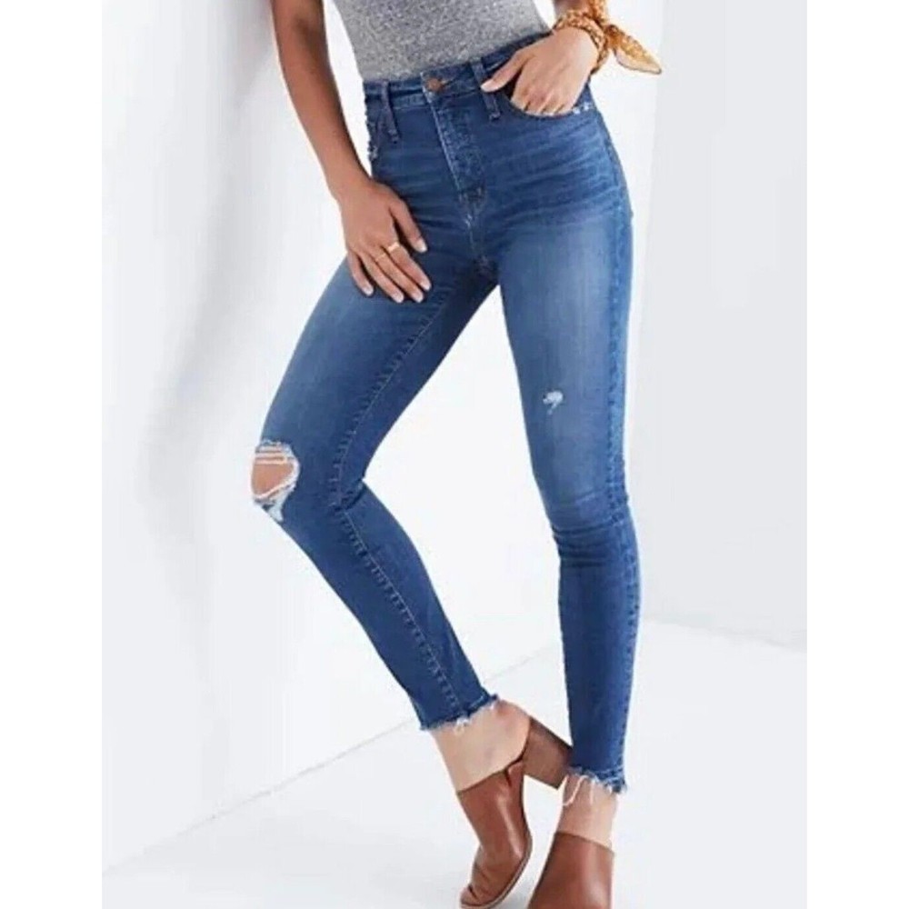 Madewell jeans Curvy High-Rise Skinny Distressed Raw Hem Denim Jeans Sz 27